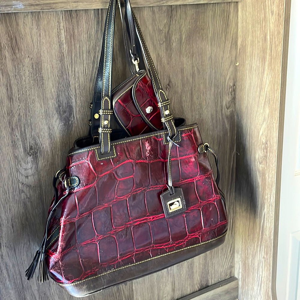 Dooney and Bourke Crocodile Patterned Large Bag: Maroon